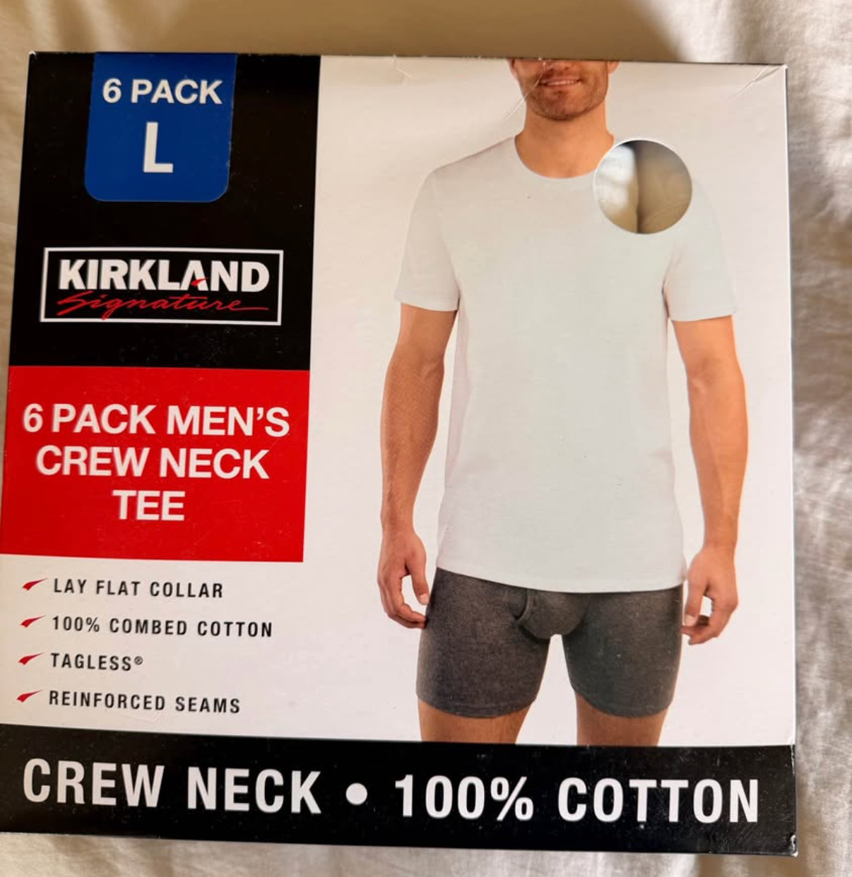 Kirkland Signature 6 pack men’s crew neck t shirt (white – Large)