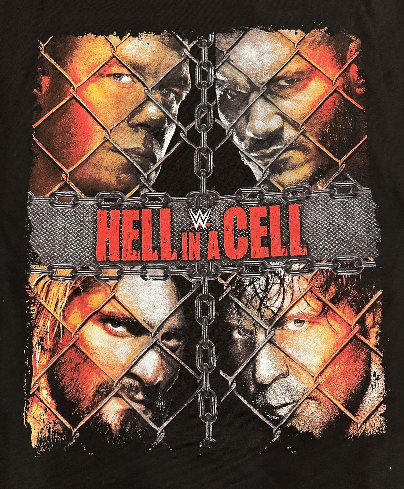 2014 WWE T-Shirt Hell In a Cell Size Mens L *Cena, Orton, Ambrose, Rollins*