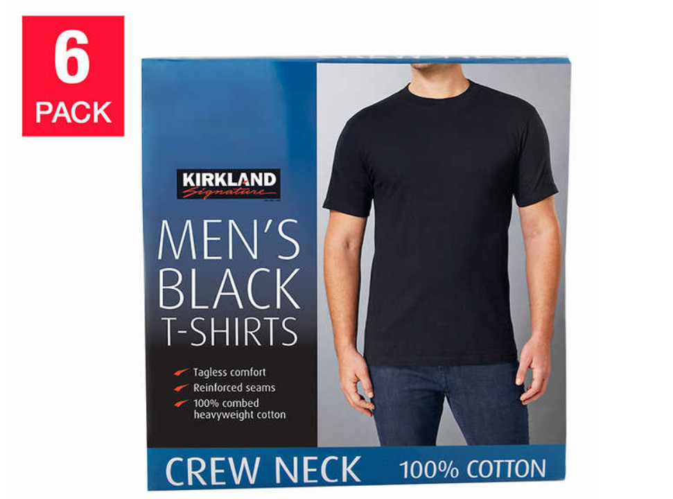 6 NEW Mens Black Crew Neck Tees Kirkland Signature 6-pack T Shirts PICK SIZE