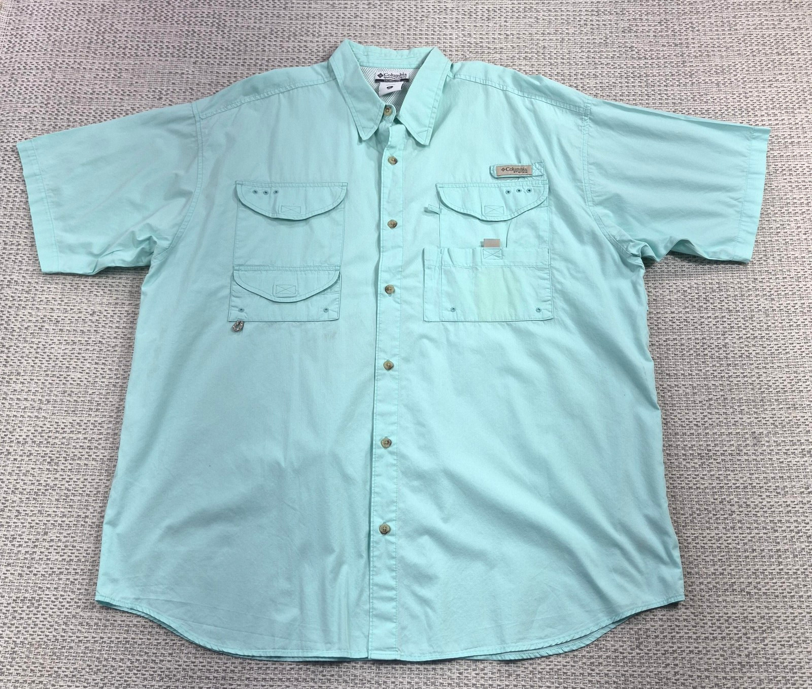 Columbia Button Up Shirt Mens XL Green Solid Short Sleeve PFG Fishing