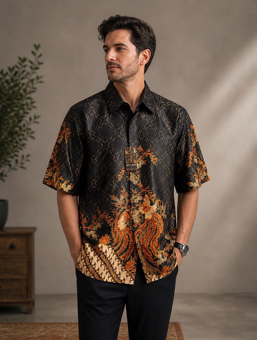 Men’s Premium Batik Shirt | Phoenix Bird Motif Indonesian Traditional Fashion