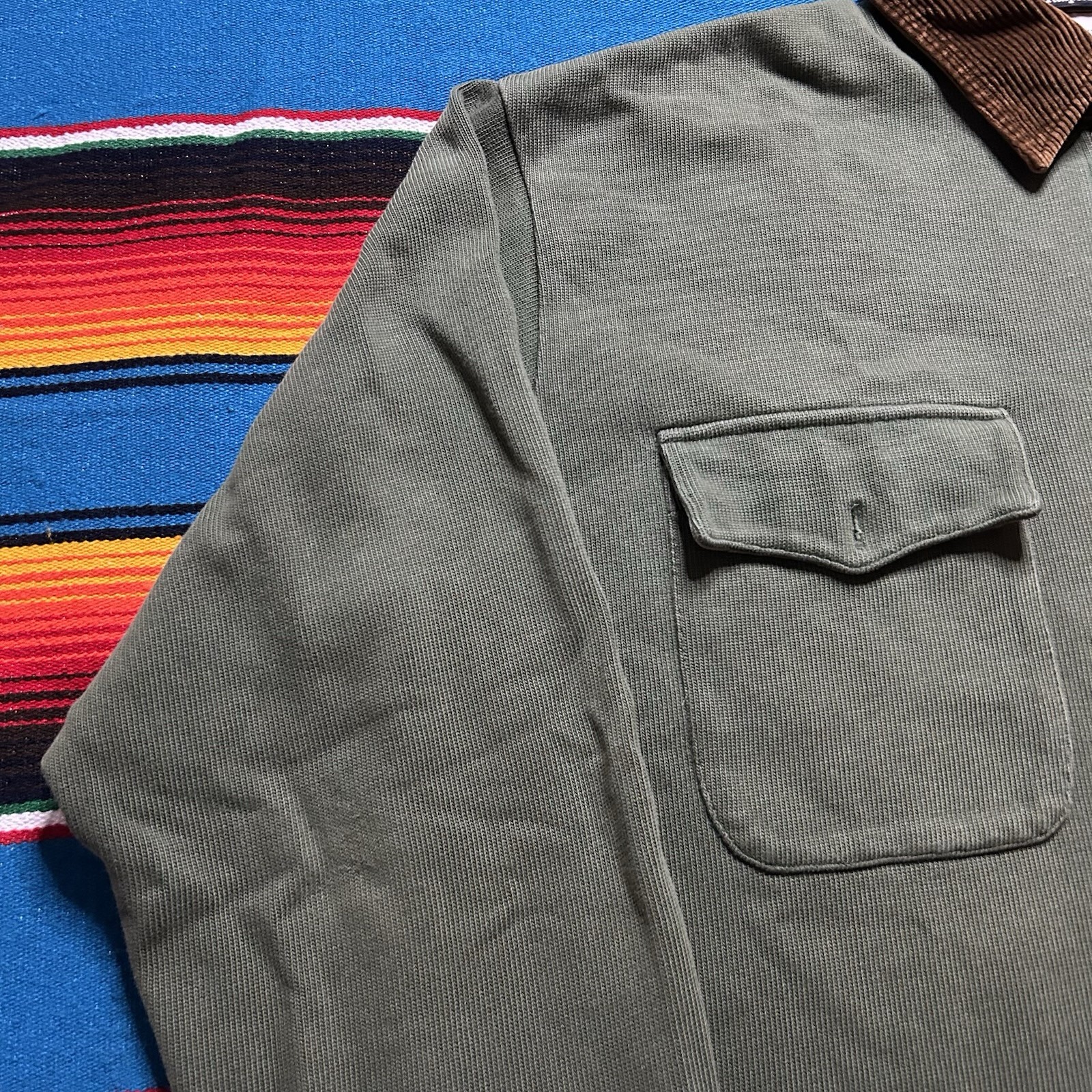 Polo Ralph Lauren 1/2 Zip Rugby Shirt Large Corduroy Collar Long Sleeve Pockets