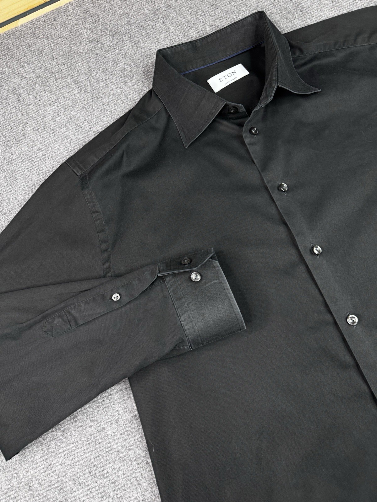 Eton Dress Shirt Mens XL Black Custom Button Down Long Sleeve Cotton