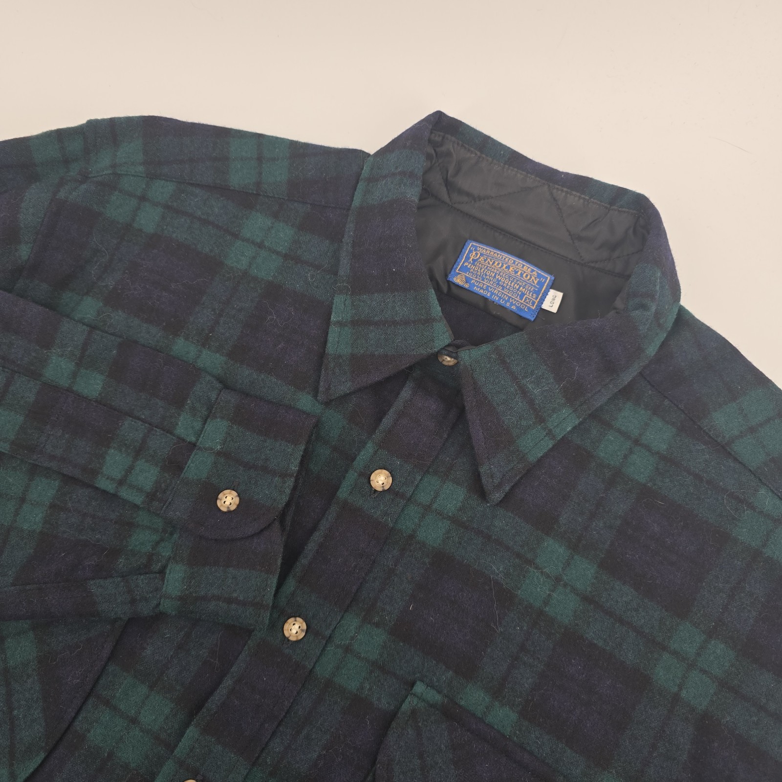 Vintage Pendleton Plaid Board Shirt Loop Collar Green Outdoor Clean Size XL
