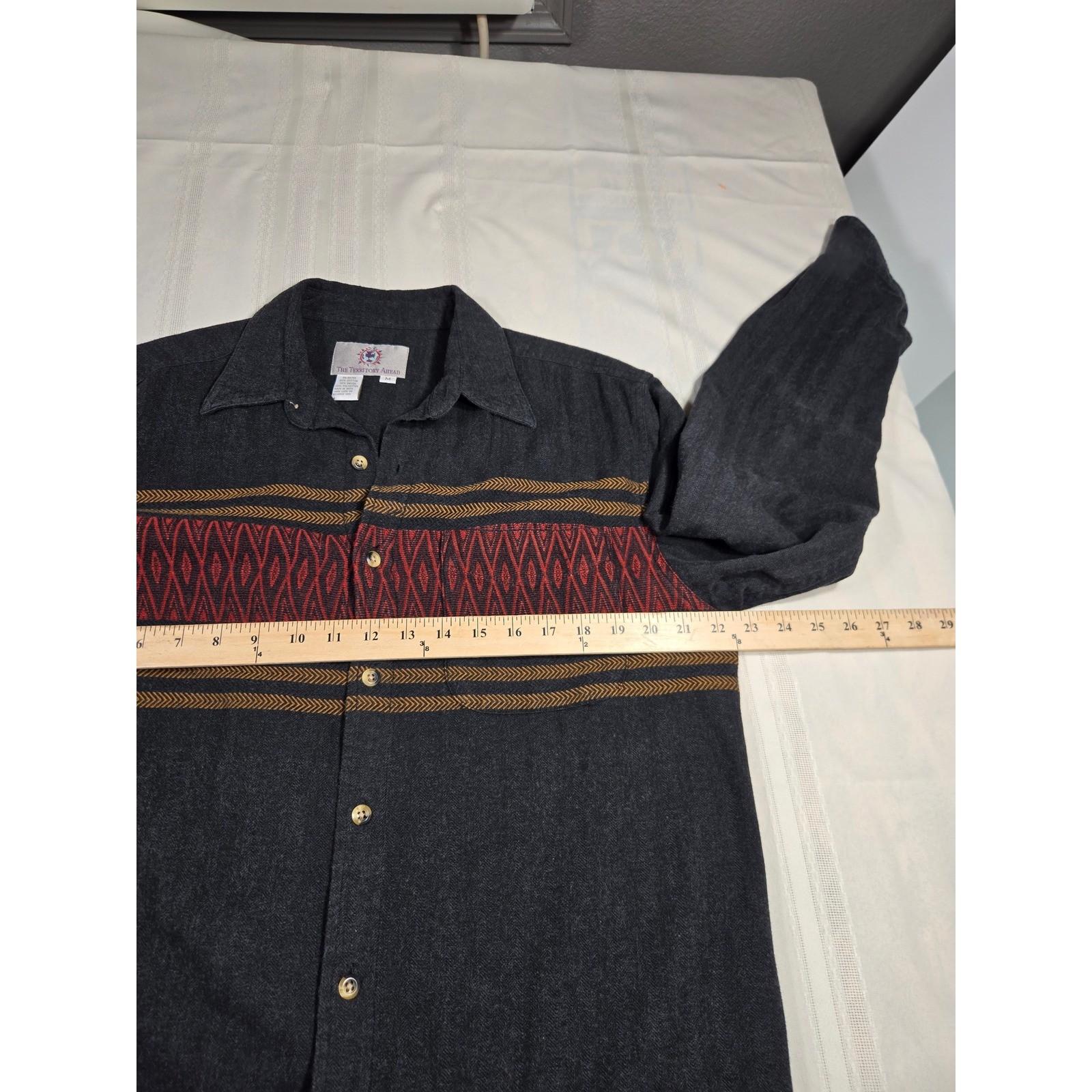 The Territory Ahead Mens Medium Grey Herringbone Southwestern Flannel Shirt M