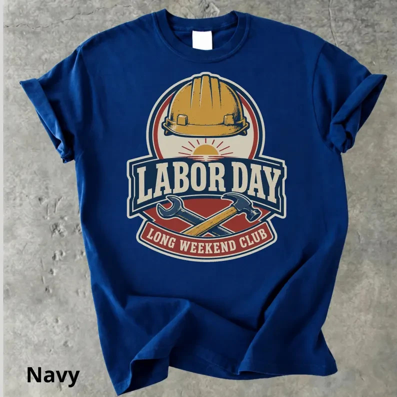 Labor Day T Shirt Long Weekend Club Retro Vintage Construction Hard Hat Graphic