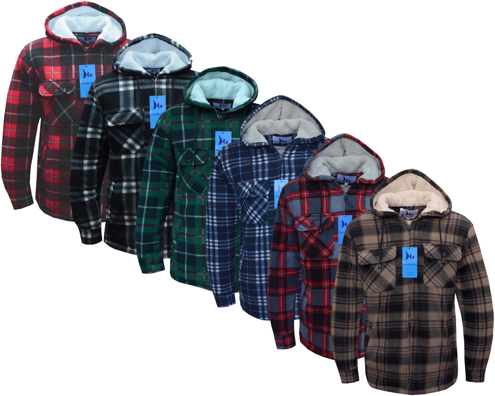 Hooded Fleece Padded Lumberjack Shirt Jacket Fur Lined Sherpa Winter Warm M-5XL