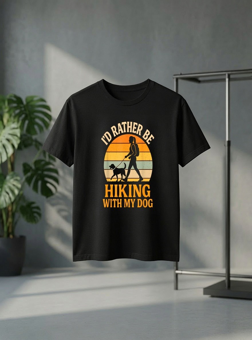 I’d Rather Be Hiking with My Dog Retro Outdoor Adventure T Shirt