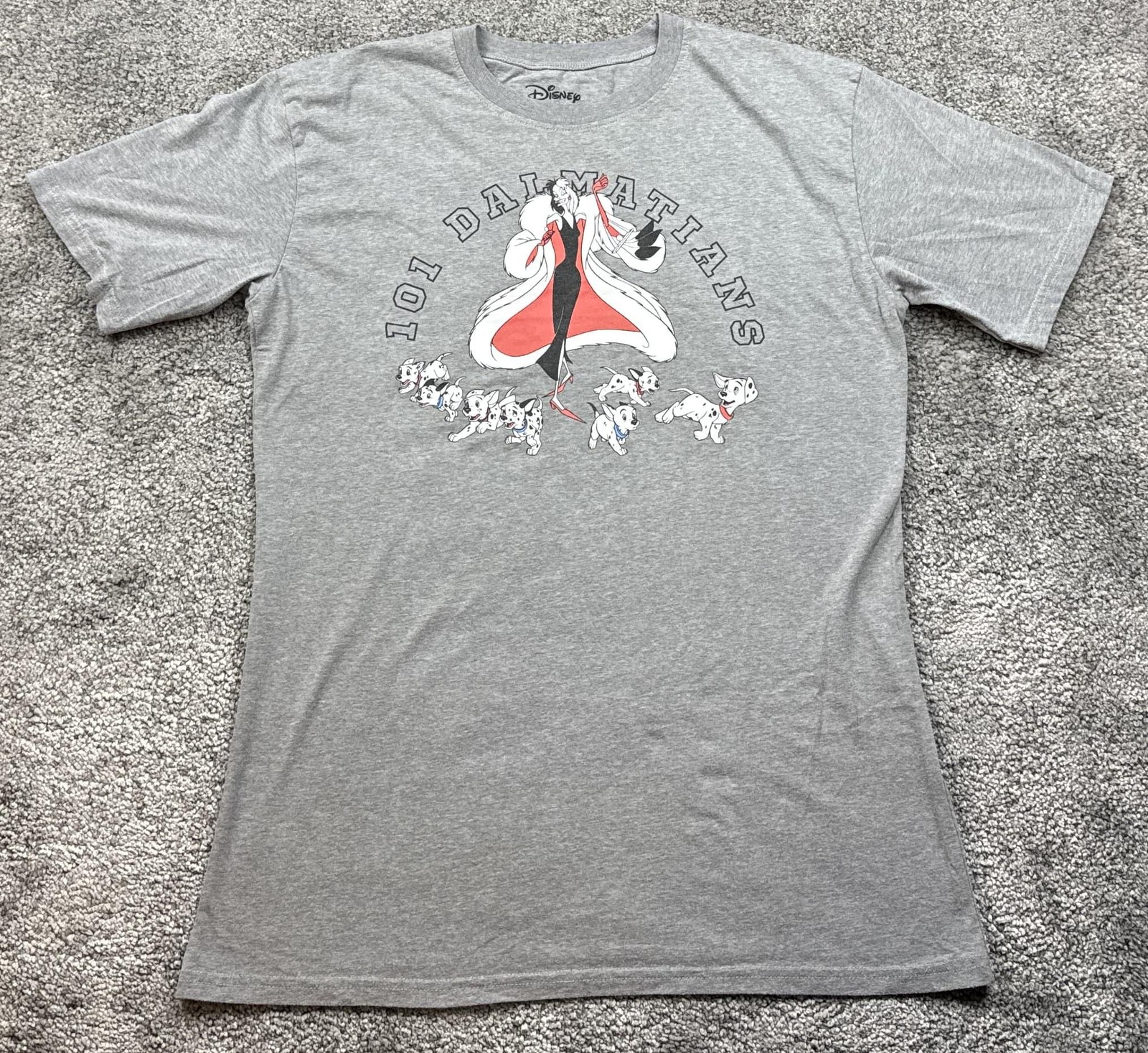 Disney 101 Dalmatians Shirt Mens Medium Gray Cruella De Vil Puppies Tee Movie