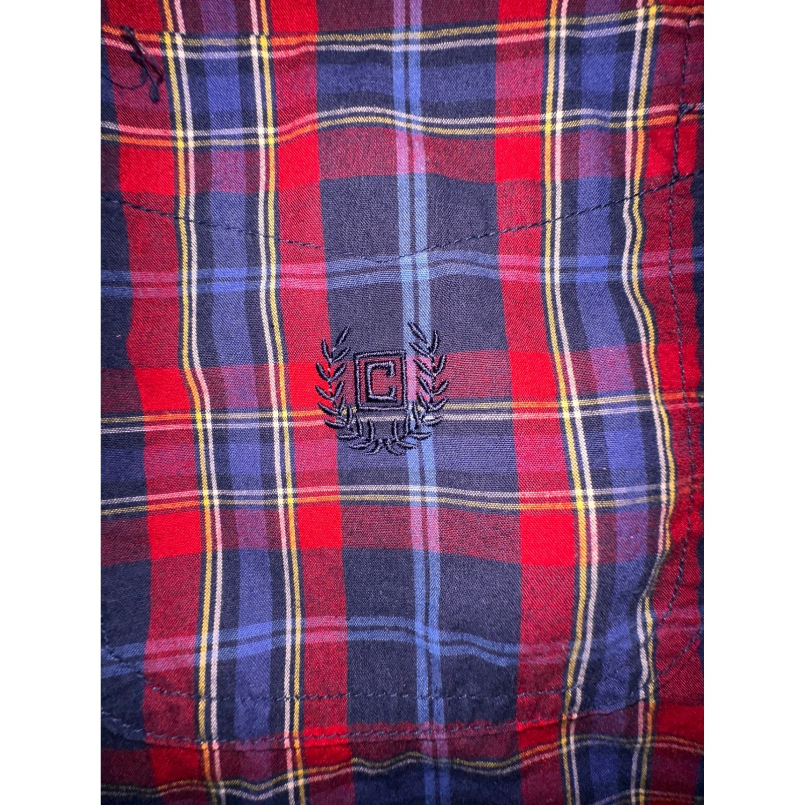 Chaps Mens XXL Red Navy Blue Plaid Easy Care Button Down Shirt Long Sleeve