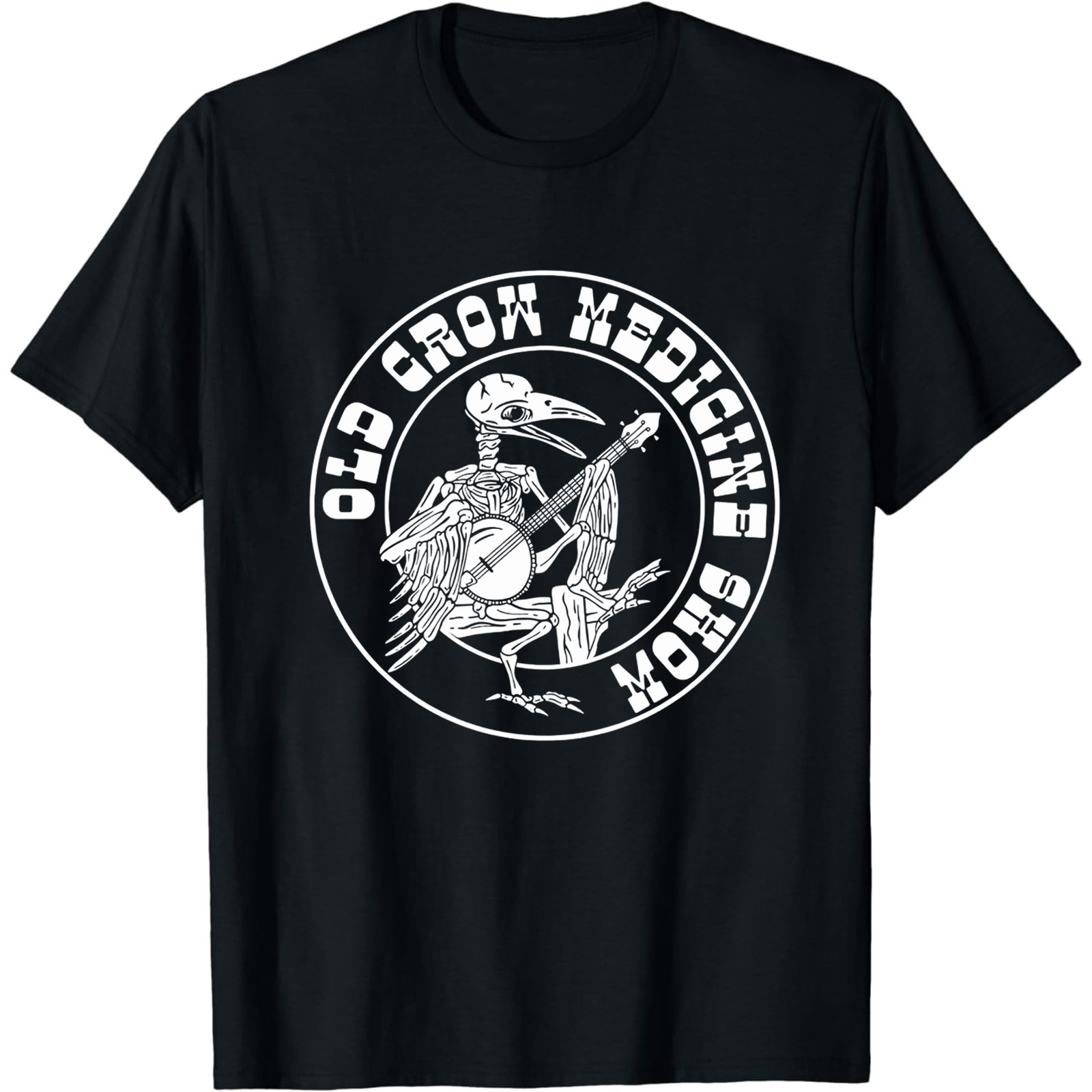 Old Crow Medicine Show T-Shirt Funny Banjo Crow Skeleton Graphic Tee Music Gift