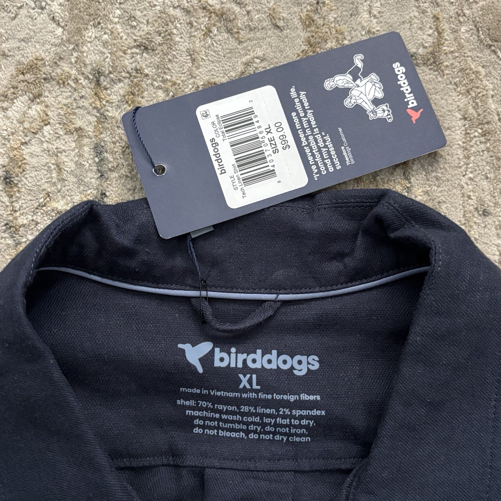 Birddogs Tech Linen Short Sleeve Button Up Polo Shirt NEW Men’s XL Navy Blue