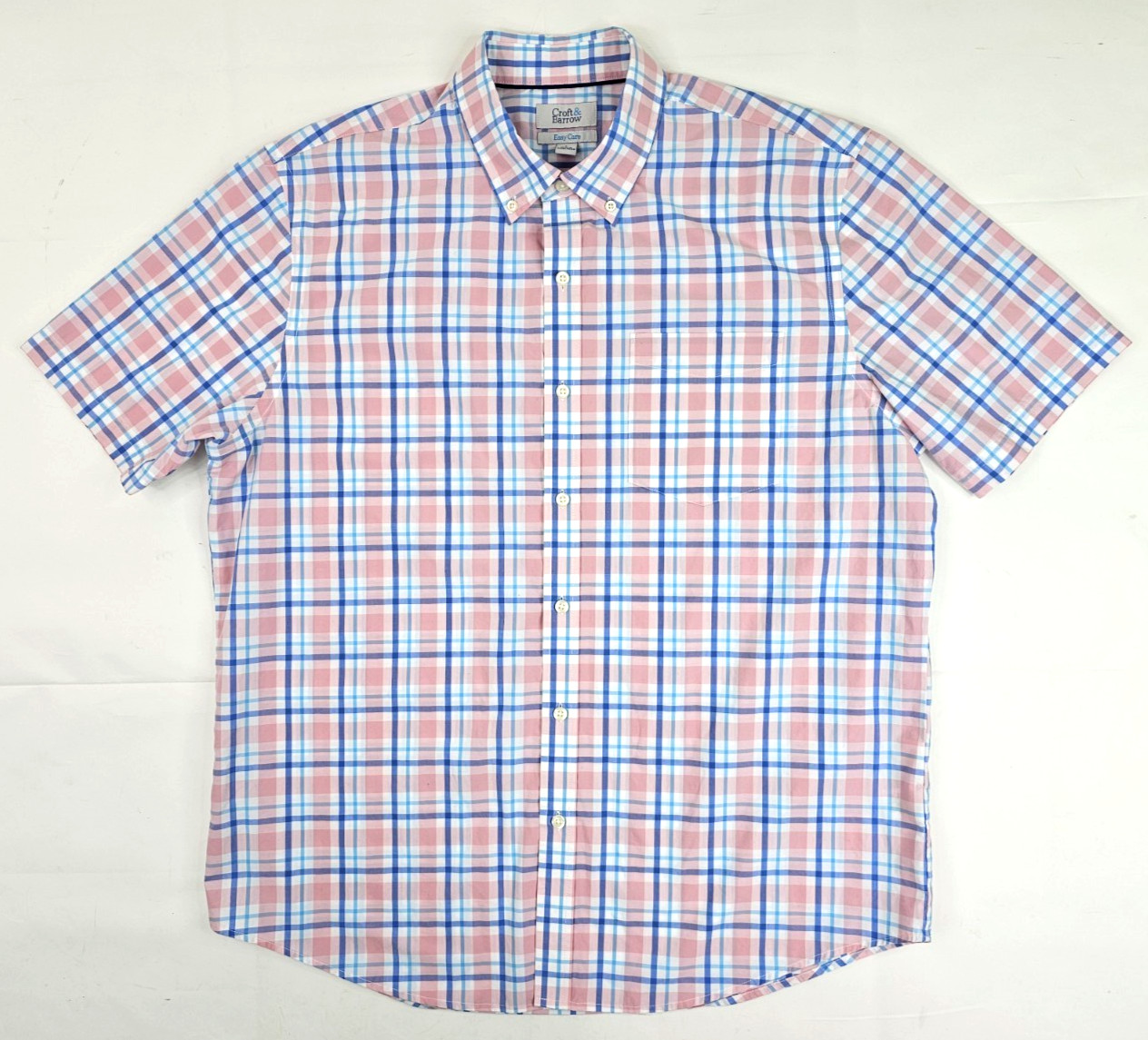 Croft & Barrow Easy Care OEKO TEX 100 Button Shirt Men L – Pink / Blue Plaid EUC