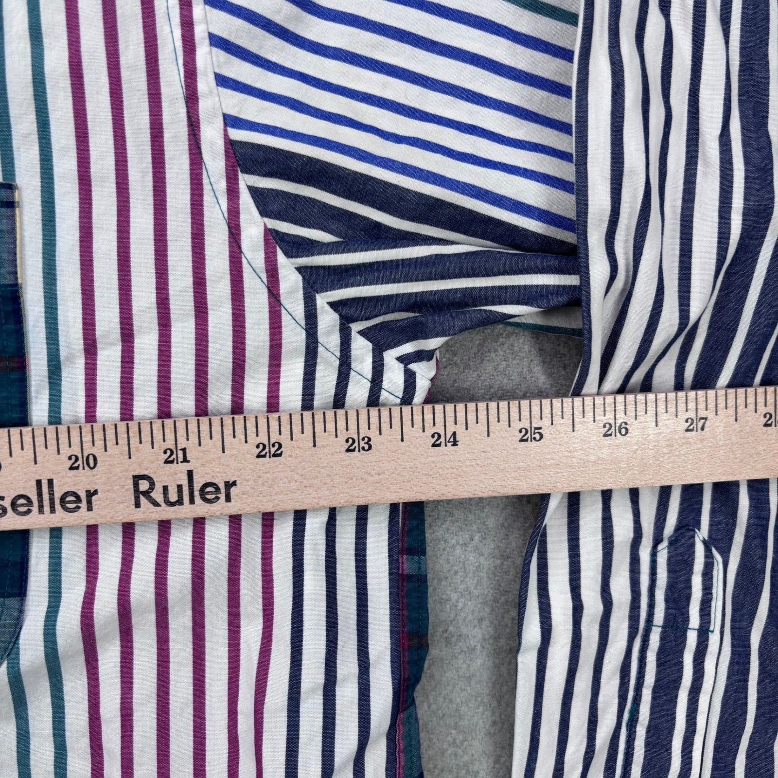 Vtg 90s Gant Imported Poplin Plaid Striped Fun Shirt Mens L Colorblock Harlequin