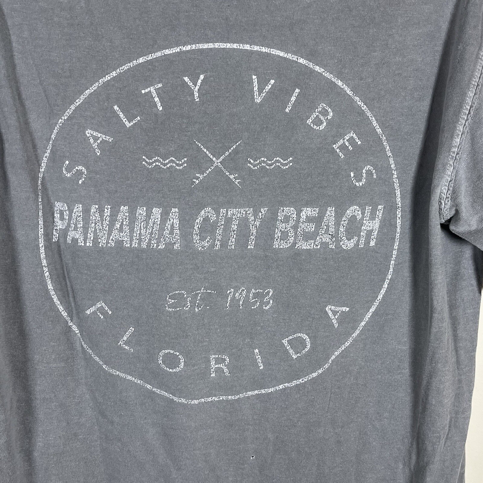 Comfort Colors Panama City Beach Gray M/W 100% Cotton Short Sleeve Tshirt S Hole