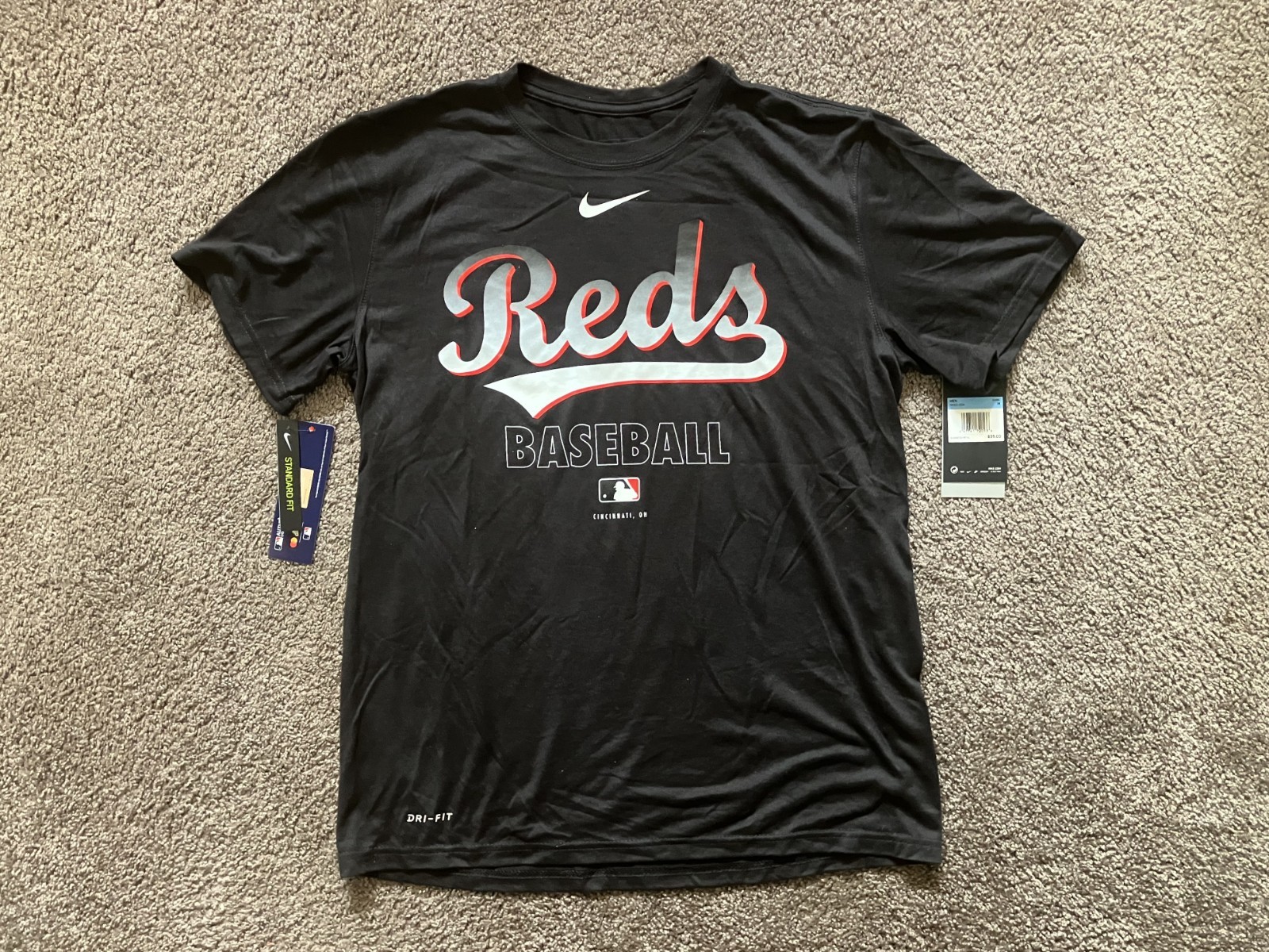 Cincinnati Reds Nike Black Dri-Fit MLB Baseball Shirt – Size Men’s Medium