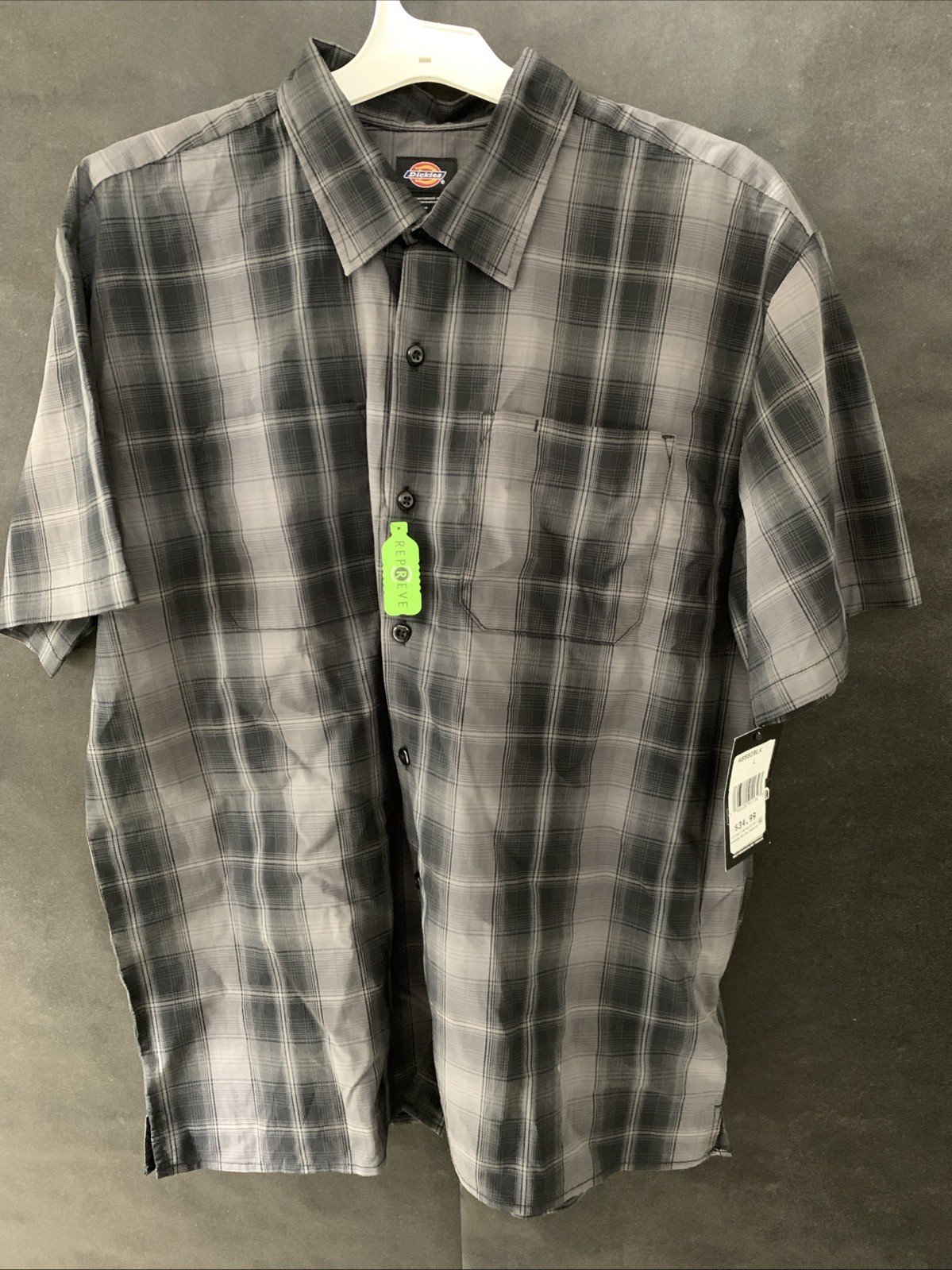 PICK SIZE – Dickies P420983 Mens Woven Dark Gray / Black Plaid Poplin T-Shirt