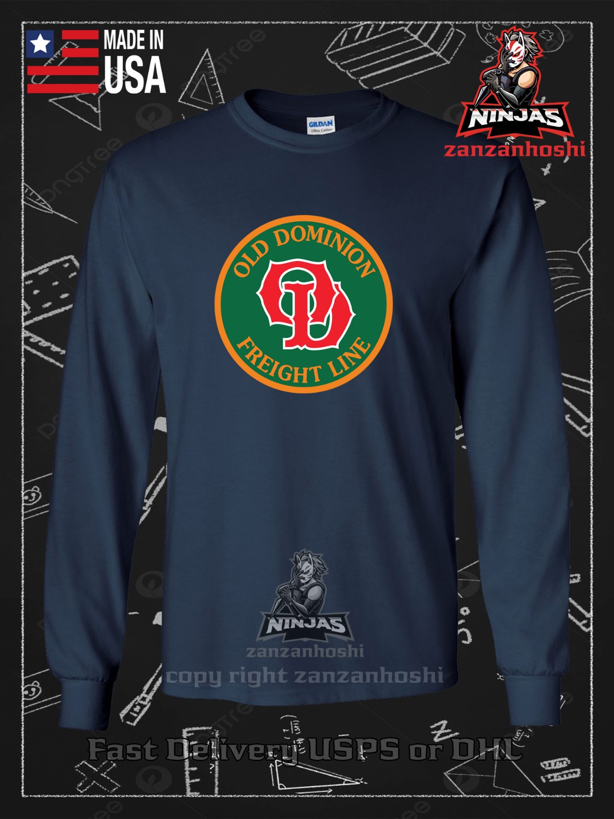 ODFL LTL Freight Shipping & Logistics Service Men’s Long Sleeve American T-Shirt