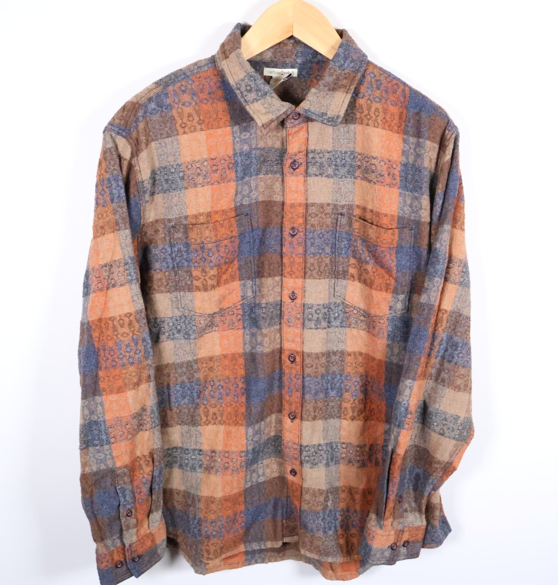 Carbon 2 Cobalt Shirt Men’s XL Orange Blue Textured Check Pattern Geometric