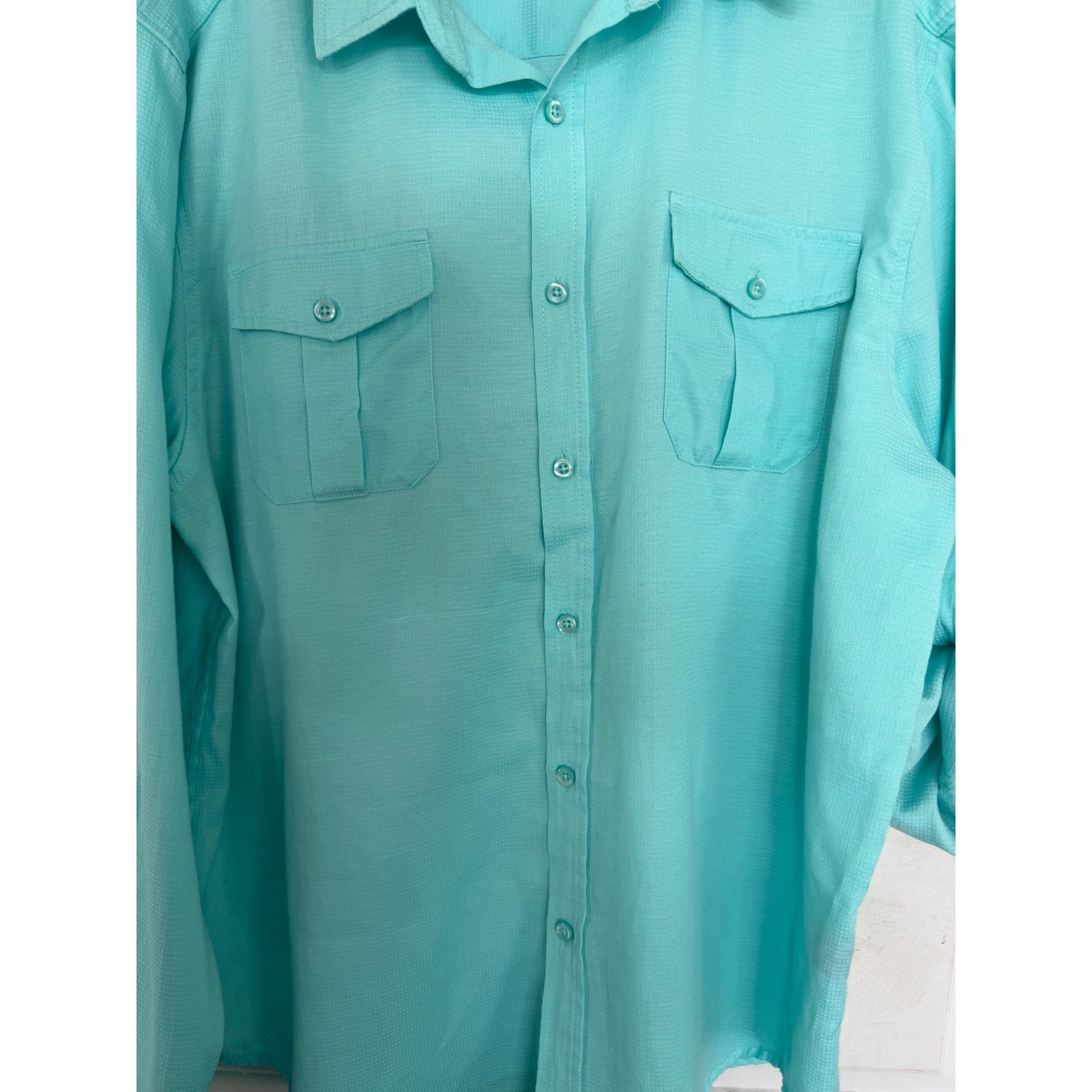 Bruno New York Mens XL Aqua Turquoise Roll Tab Sleeve Button Up Utility Shirt