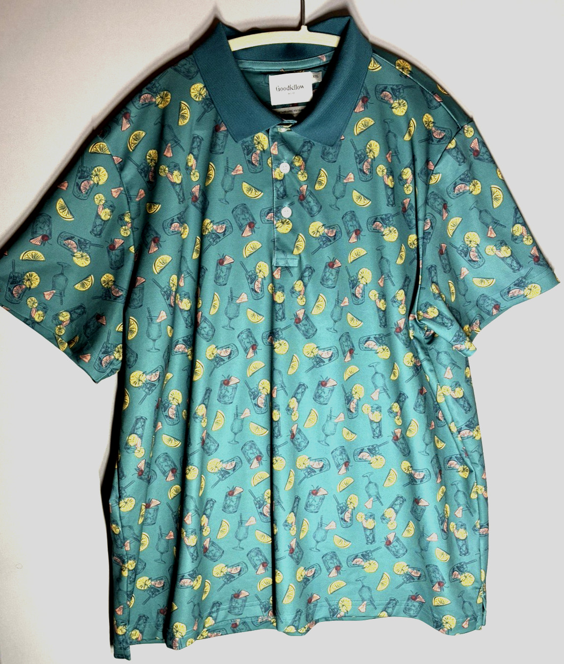 Goodfellow Mens Polo XXL Green Party Cocktails Standard Fit Golf Perf Shirt