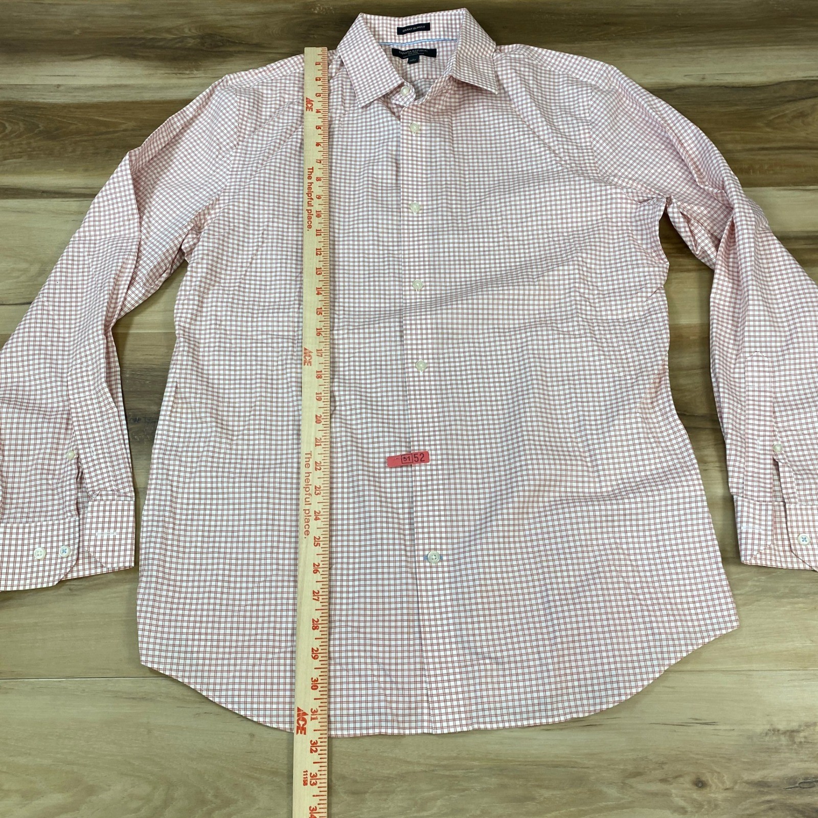 Banana Republic Button Down Mens L Grant Slim Fit Non-Iron Red White Modern Work