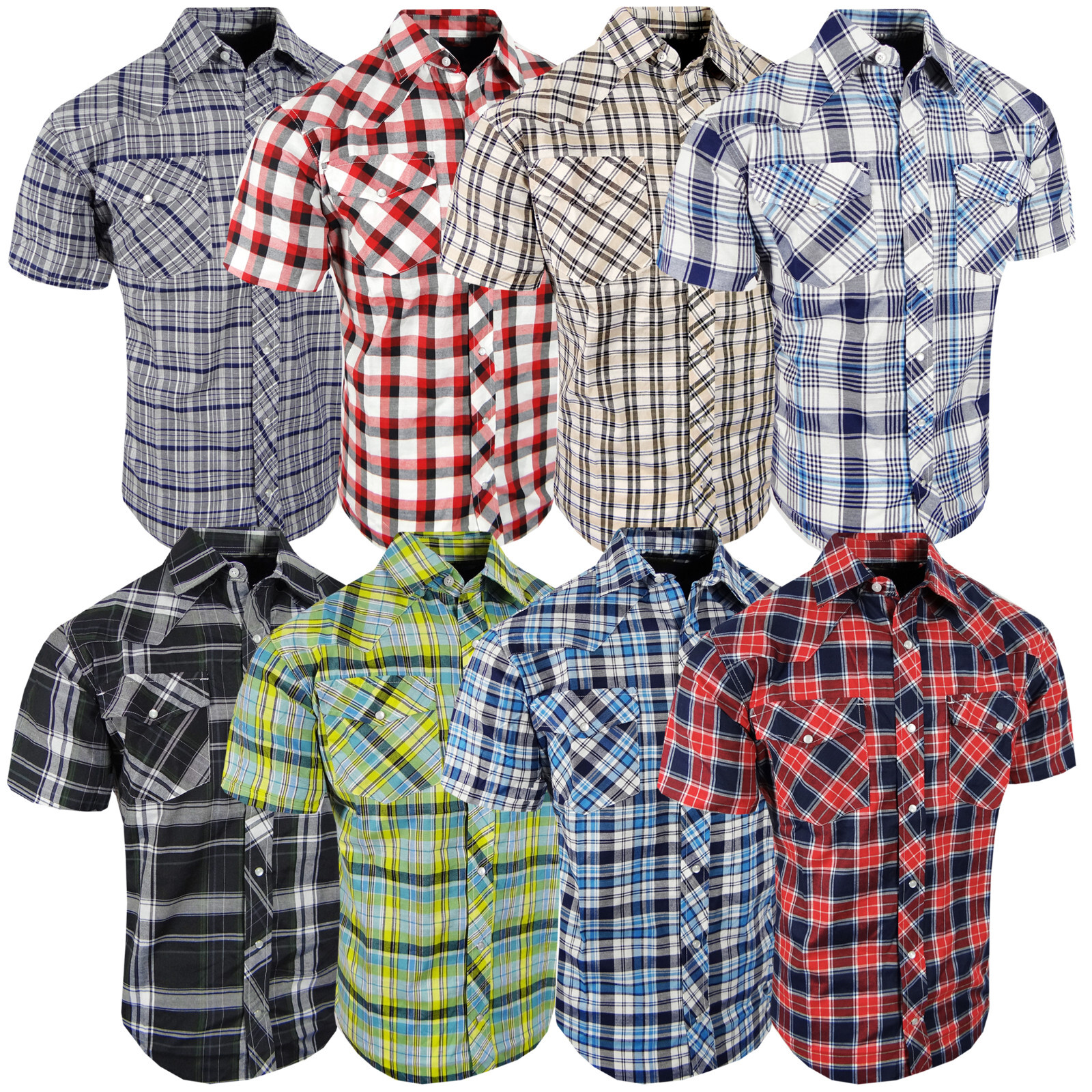 Western Plaid Shirt Short Sleeve Mens Snap Up Flap Pockets LATEST NEW COLORS!!