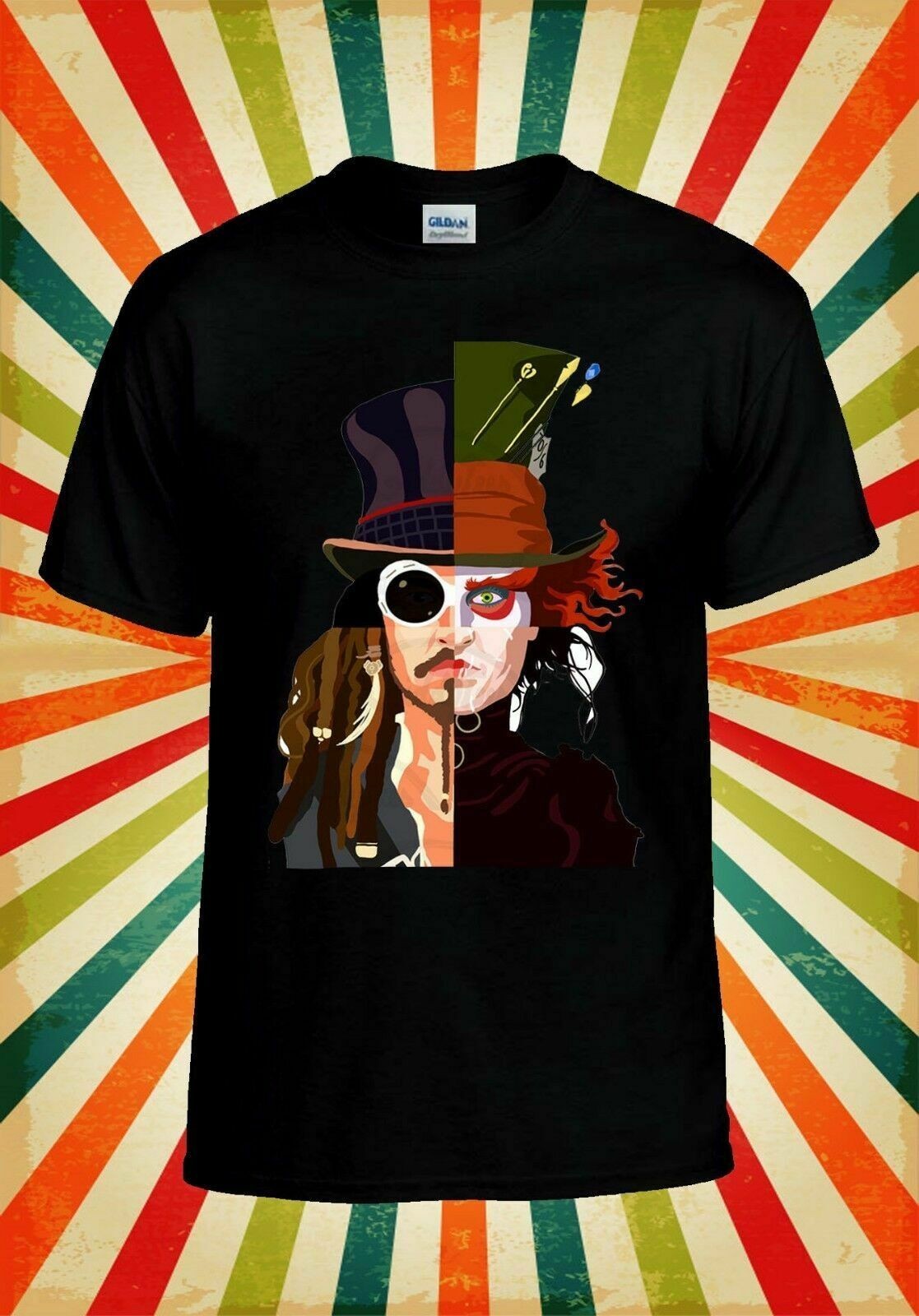 Mad Hatter Johnny Depp Jack Sparrow 1 Unisex Black Mens T-Shirt