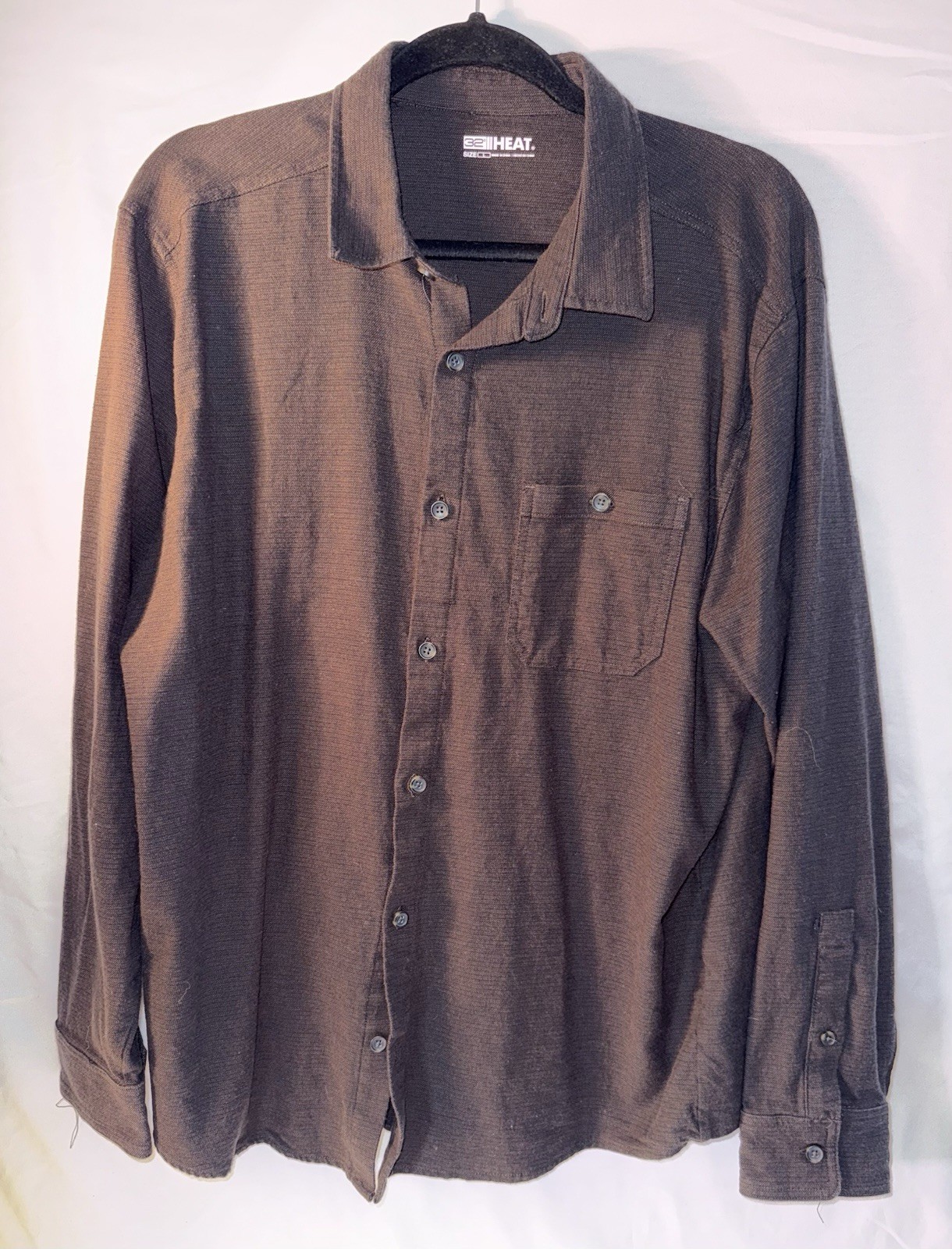 32 Degrees Heat Long Sleeve Button Up Shirt, Black, Size Large, RN165550