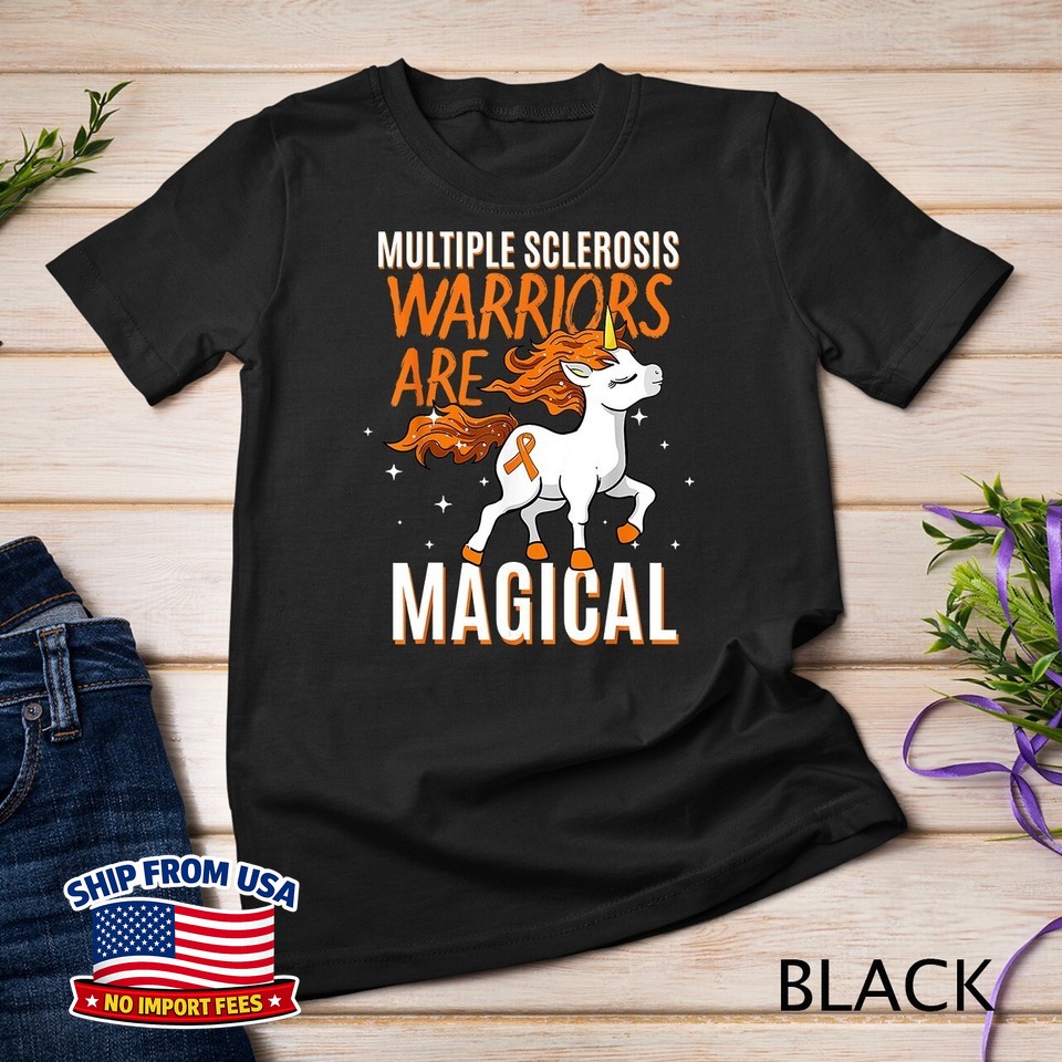 Orange Ribbon Multiple Sclerosis Warriors Magical Unicorn Unisex T-Shirt