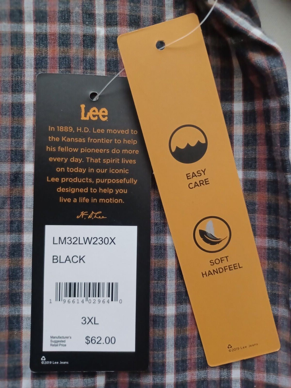 Lee Great-Looking! Plaid Long-Sleeved Soft Feel Button-Down Shirt Size 2XL 3XL