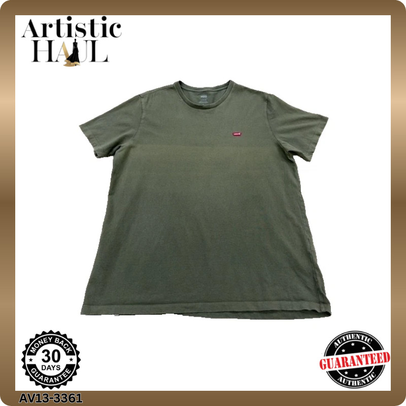 Levi’s Men’s T-Shirt Green Cotton Size L Standard Fit Crew Neck Short Sleeve