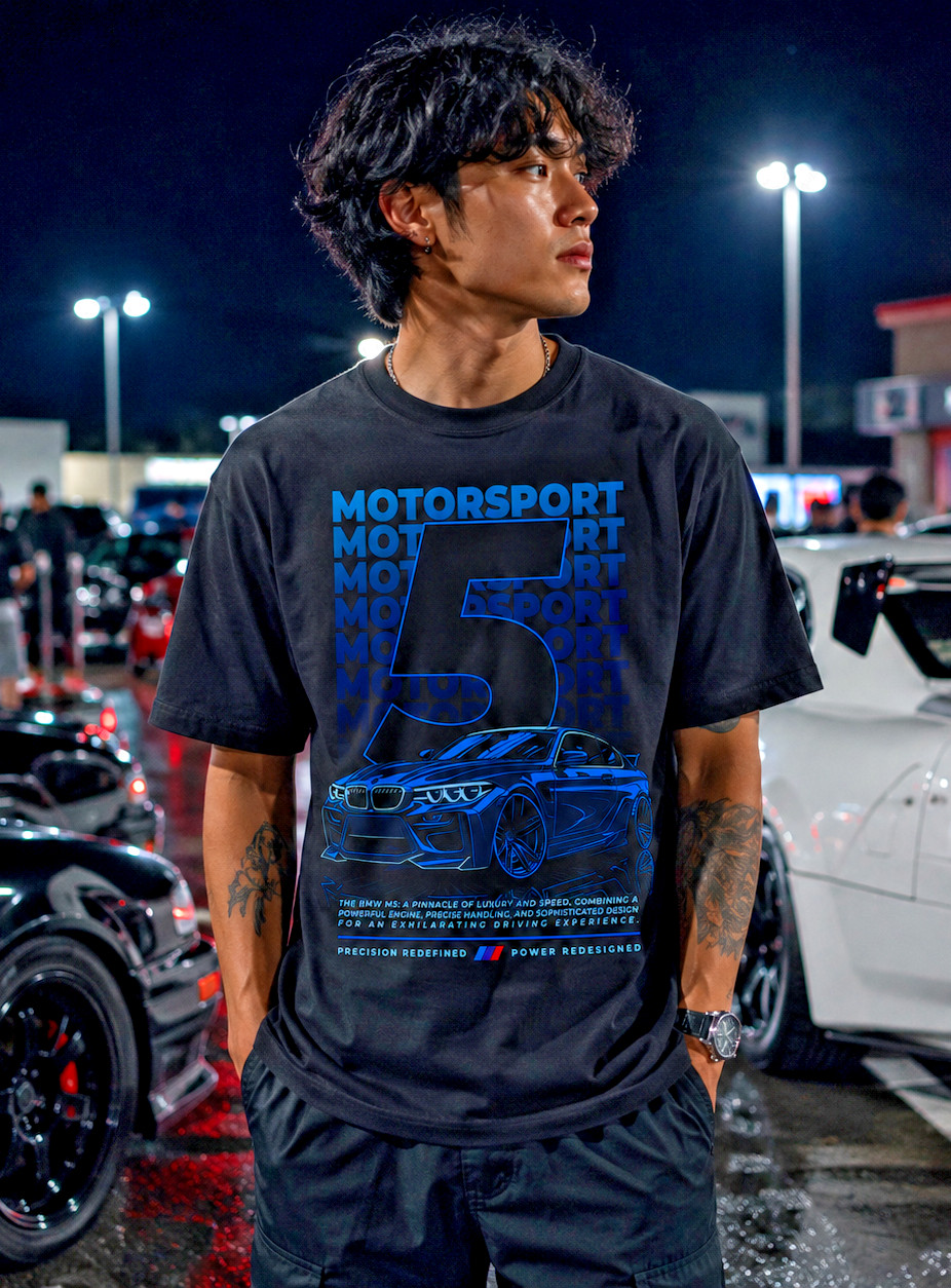 BMW M5 Motorsport Graphic T Shirt JDM Car Meet Racing Streetwear Black Tee