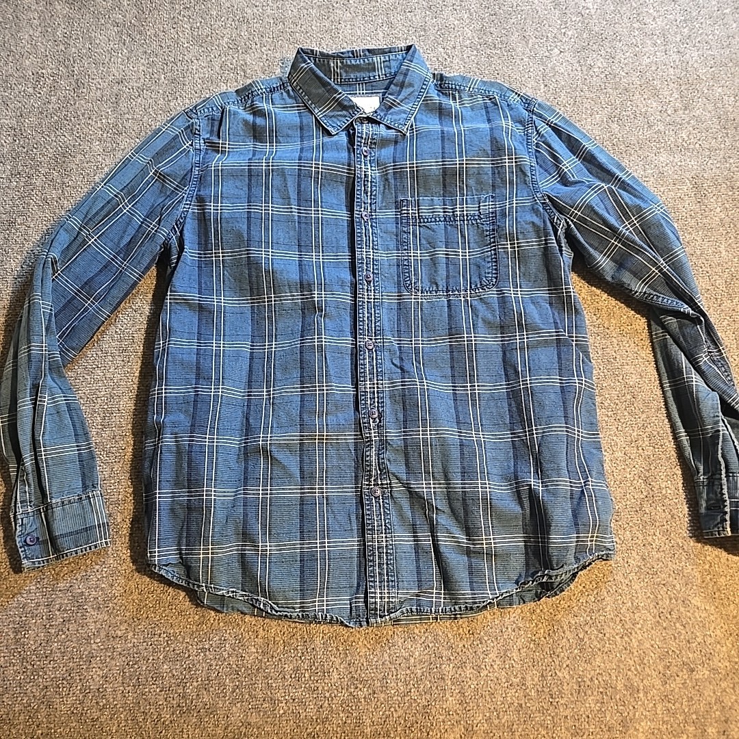 American Eagle Shirt Mens Large Blue Plaid Button Front Long Sleeve Super Soft