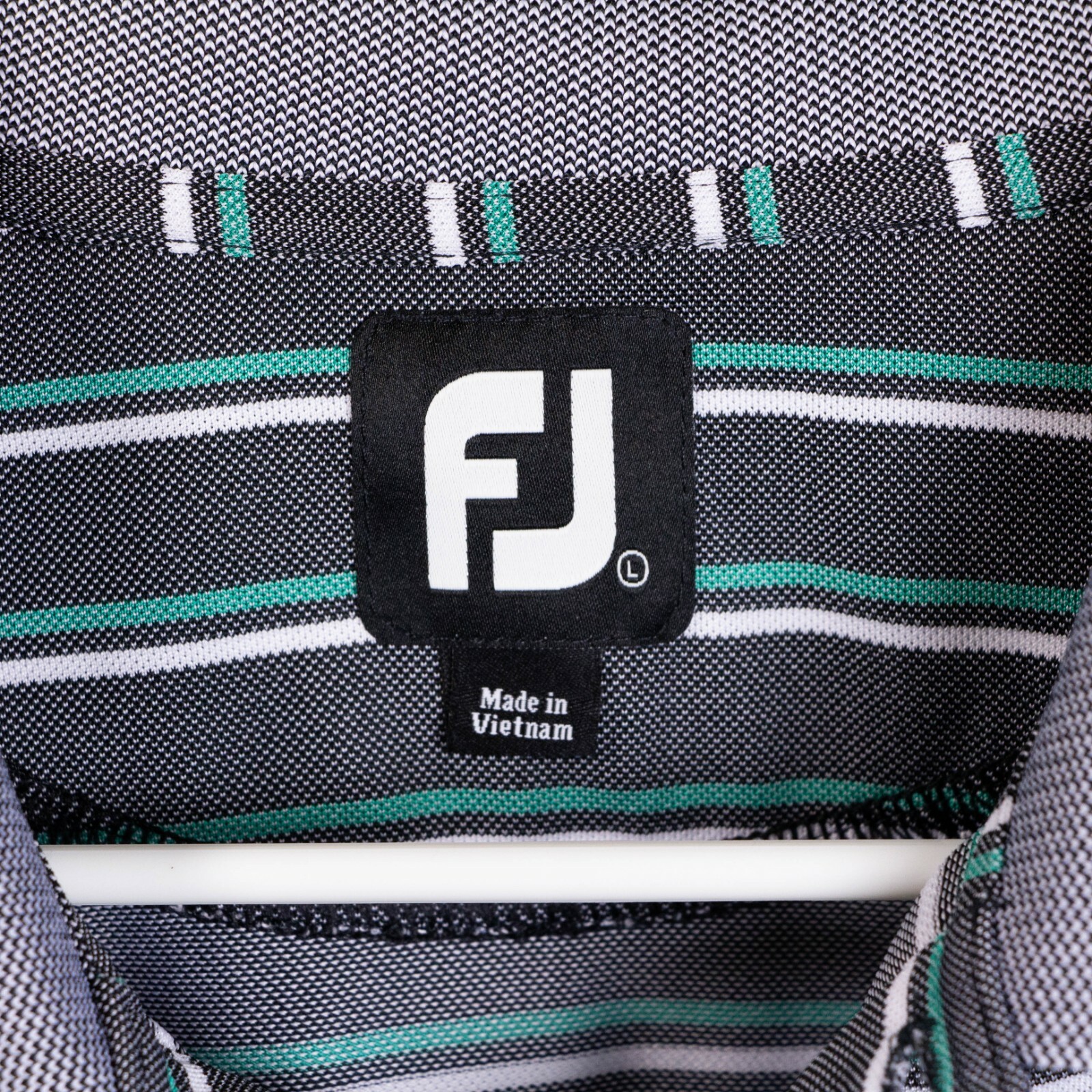 Footjoy Prodry Mens L Gray Stripe Polyester Golf Polo Short SS