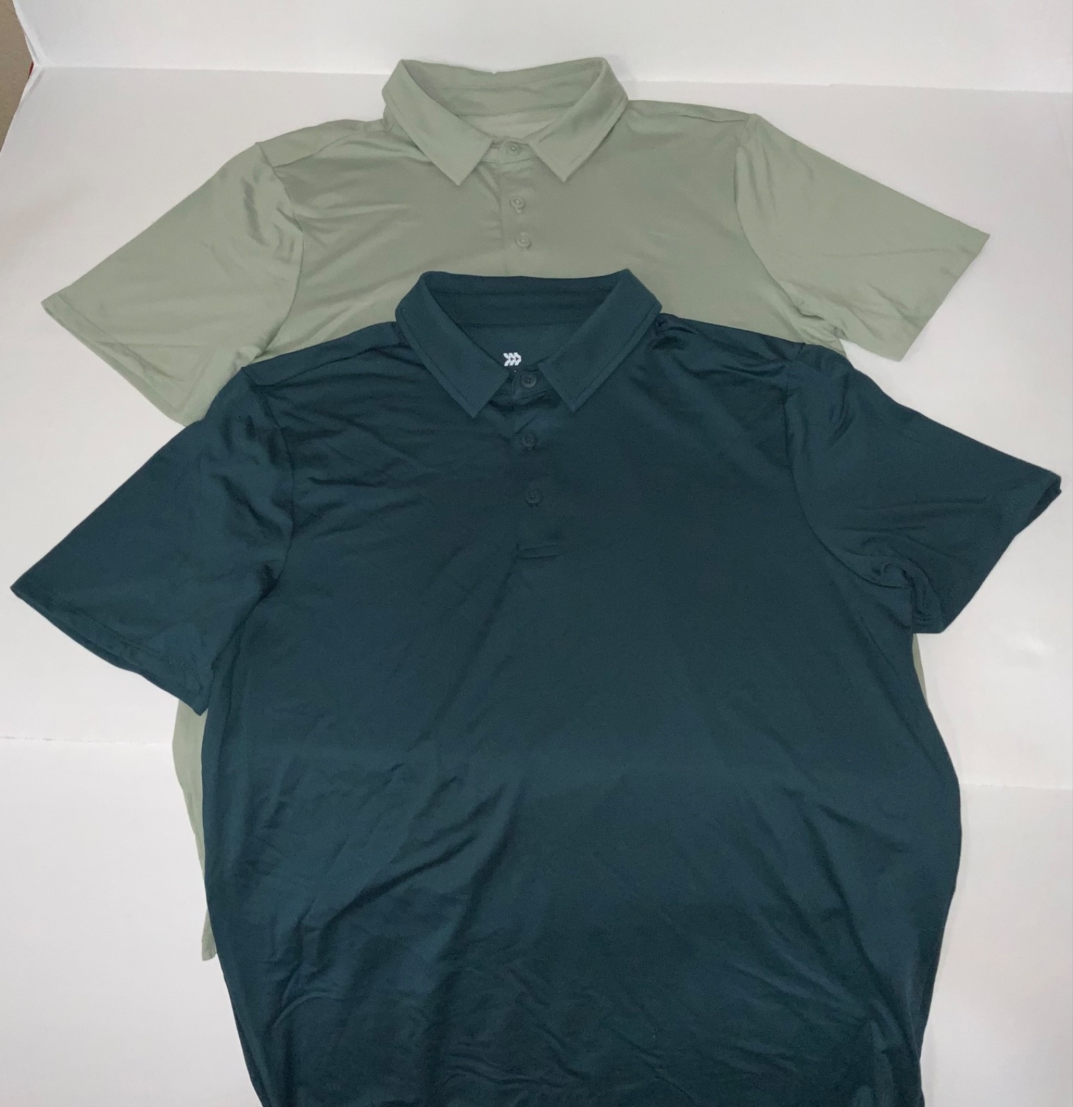 Jersey Polo Shirt All in Motion Wicking Stretch No Roll Collar 3 button Wicking