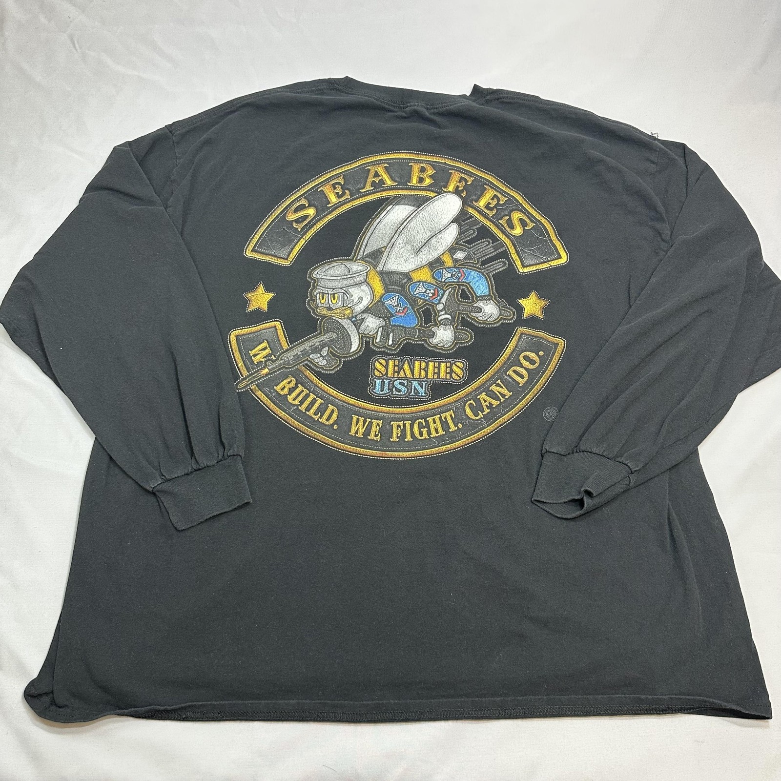 US Navy Shirt Mens Fits XL/XXL Black Seabees USN Military Utility Relaxed