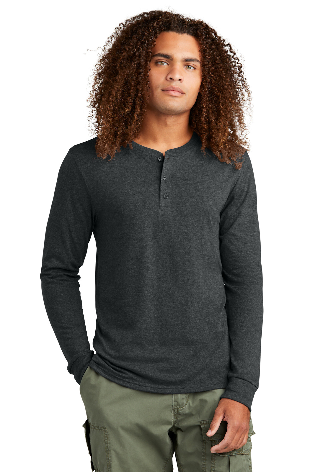 District DT145 Mens Long Sleeve Perfect Tri Henley T-Shirt