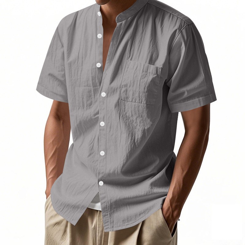 Summer Loose Solid American Beach Short Sleeve Shirt