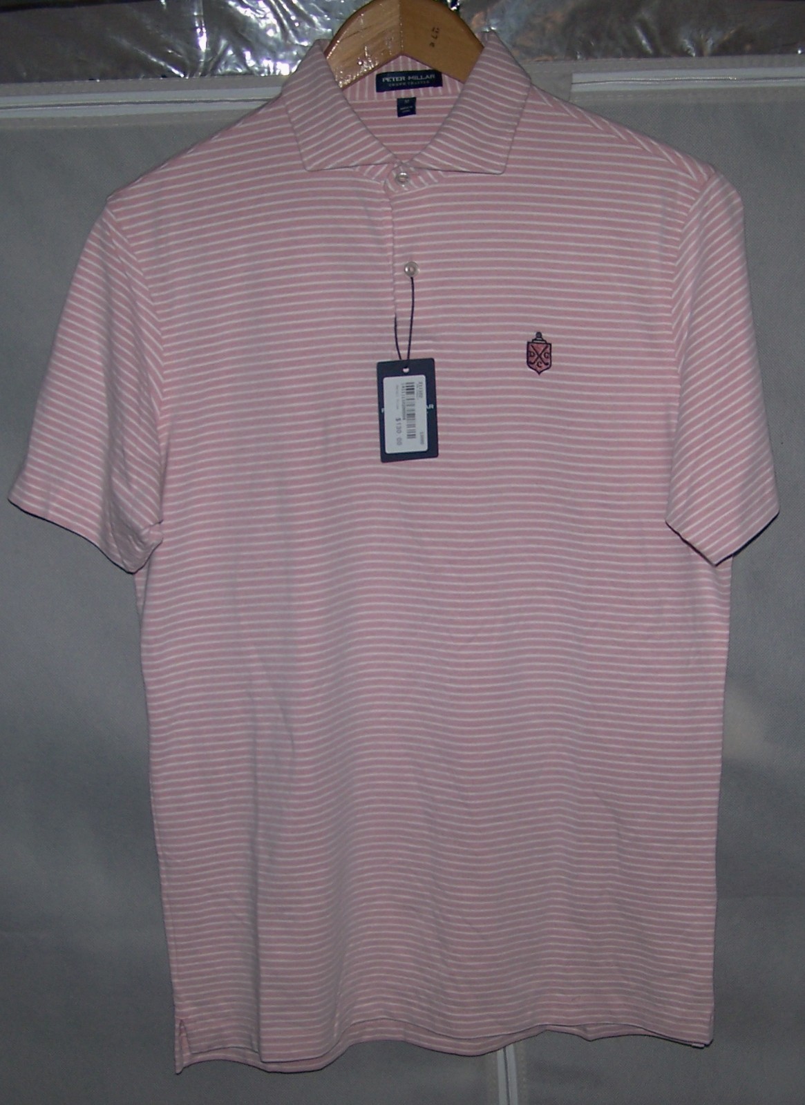 NEW $130 PETER MILLAR CROWN CRAFTED Golf Polo Shirt DEEPDALE GOLF CLUB Sz M Rose