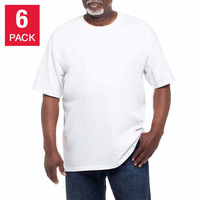 Kirkland Men’s 6-pack White 100% Cotton Crew Neck T-shirt FREE SHIPPING!