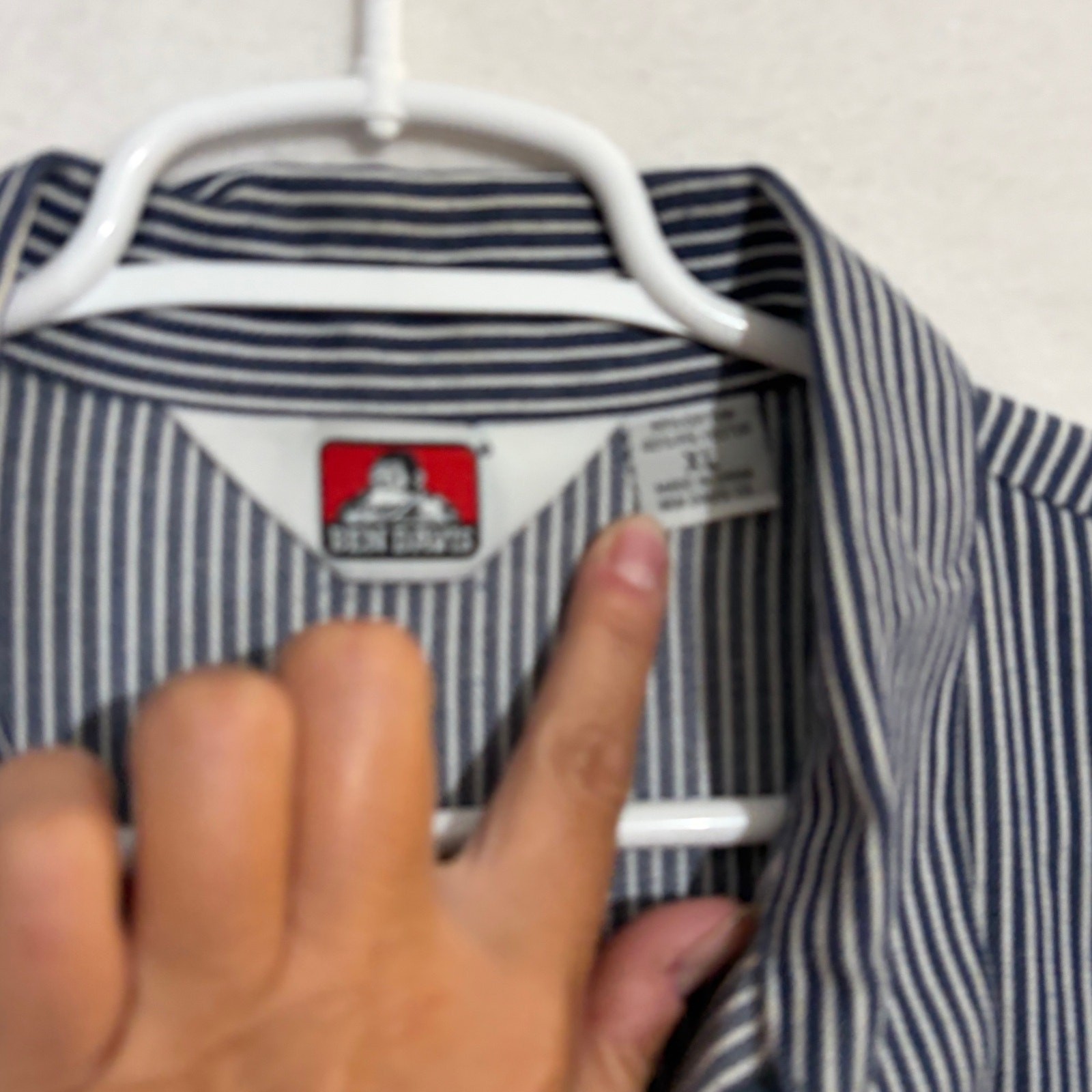 BEN DAVIS Mens Vtg Black White Pinstripe 1/4 Zip Short Sleeve Work Shirt XL USA
