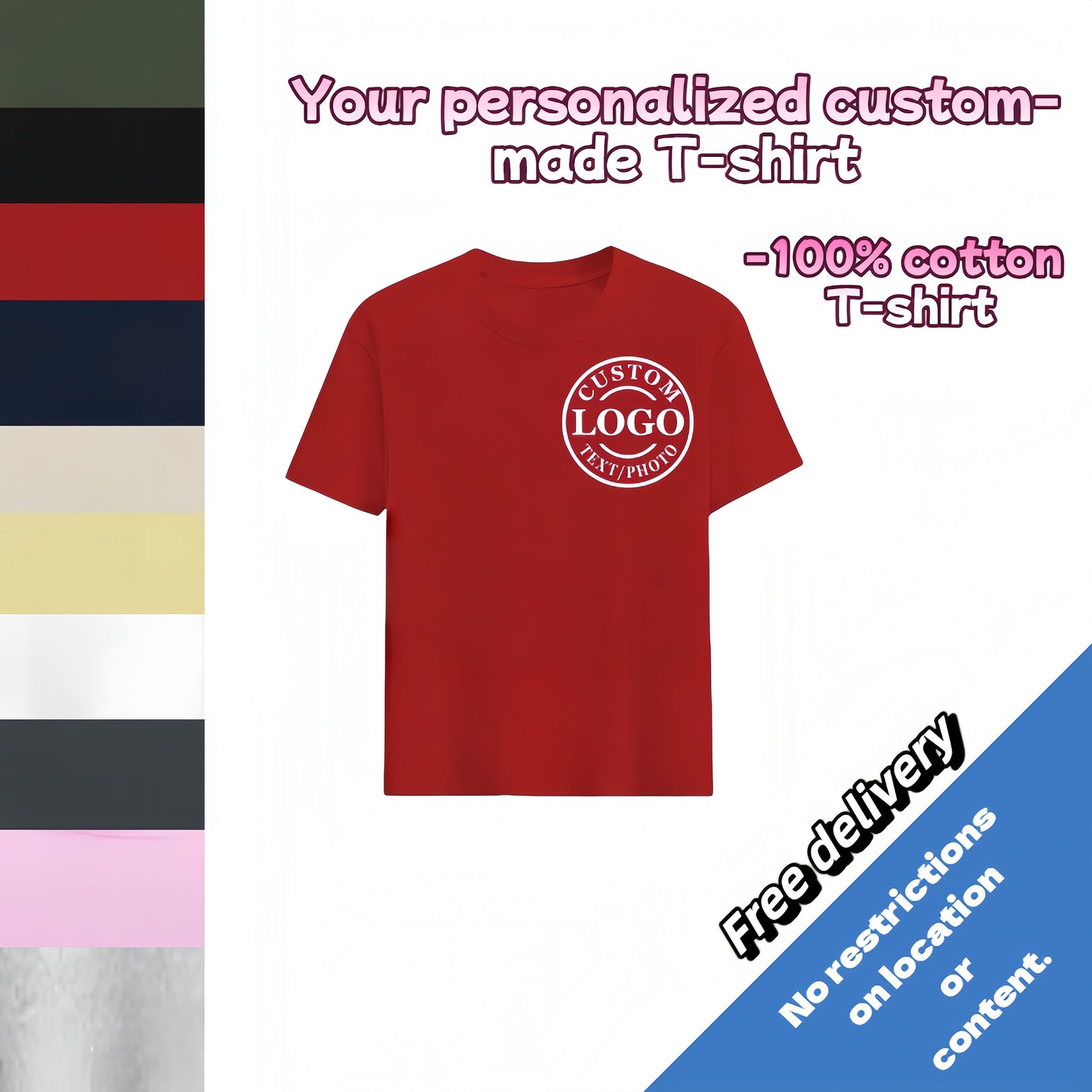 Customized text design, printed on personalized T-shirts.Design and print by you