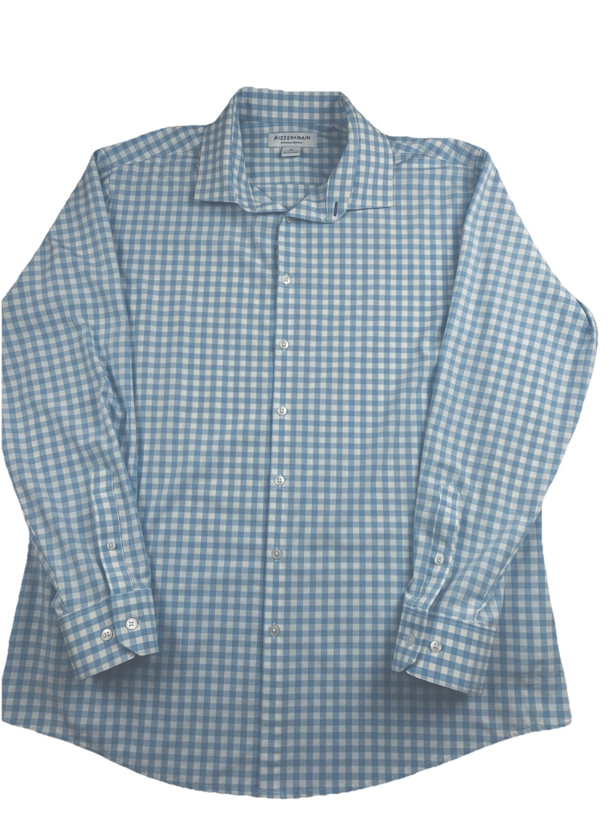Mizzen + Main Men’s XL Light Blue And White Gingham Performance Fabric Non Iron