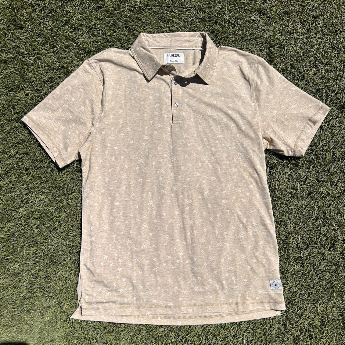 Linksoul Polo Shirt Mens Large Golf Performance Short Sleeve Palm Tree Print