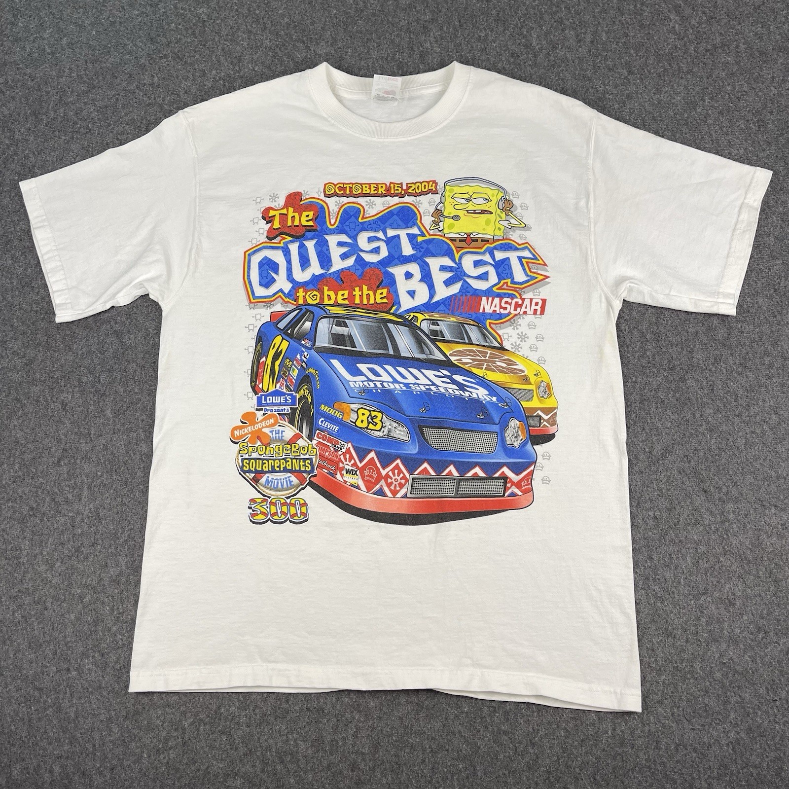 Fruit Of The Loom SpongeBob Nascar Quest To Be The Best Tshirt Mens L Y2K Vtg