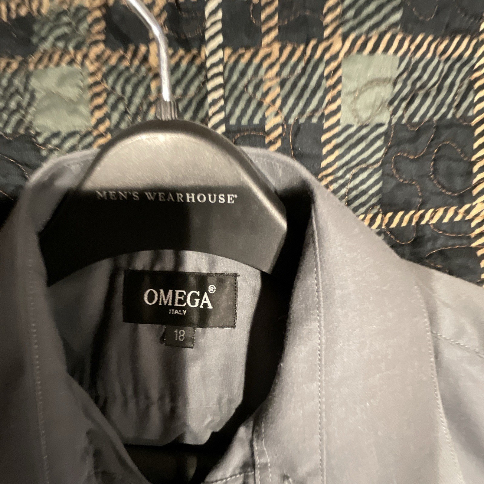 Omega Italy Gray Solid Short Sleeve Dress Shirt 18 Non-Iron Point Collar