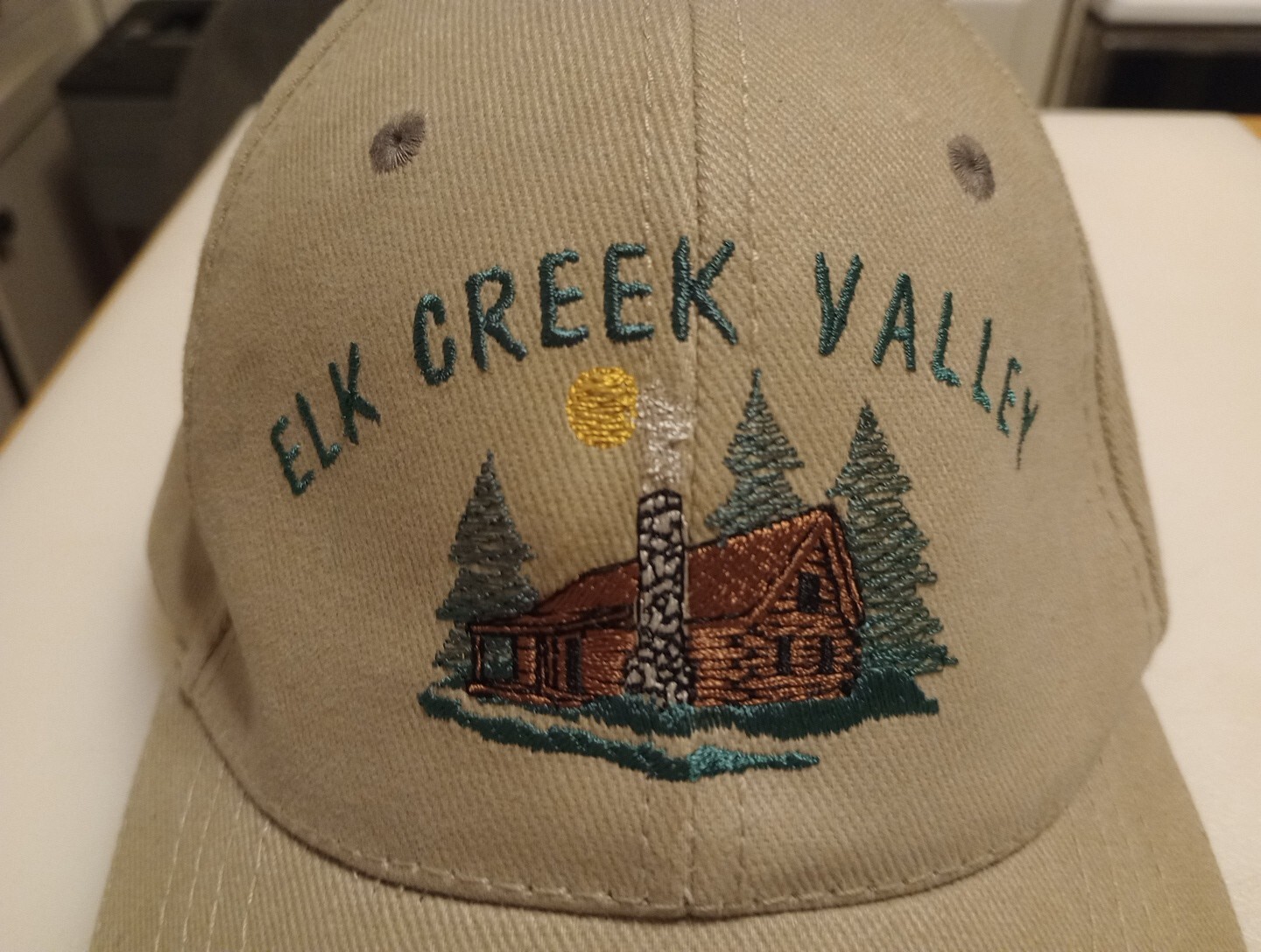 Elk Creek Virginia Souvenir Hat, Log Cabin, American Flag, Adjustable Hat