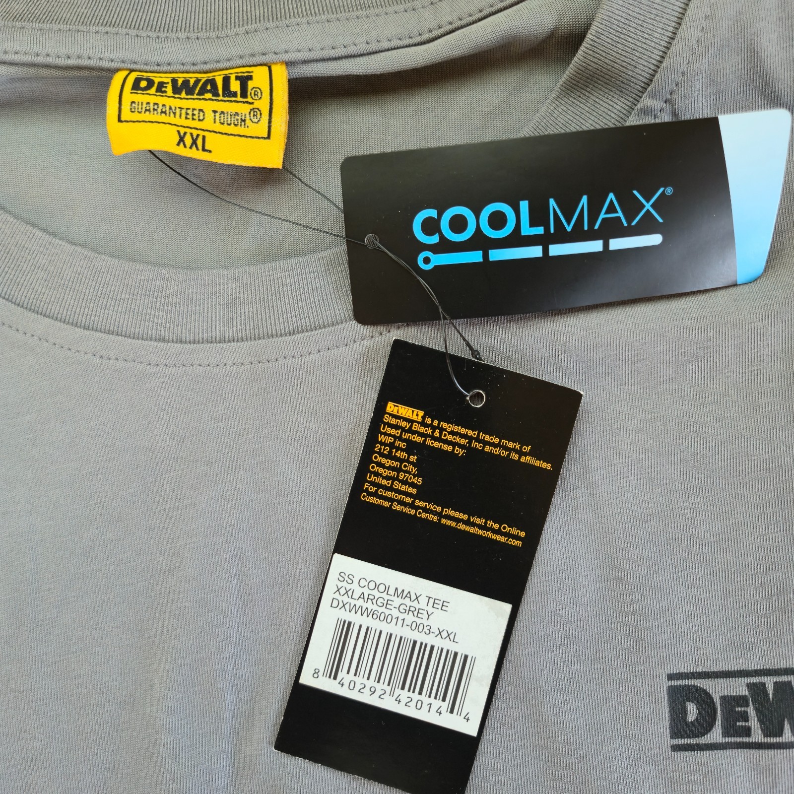 DeWalt Coolmax T Shirt Mens 2XL Gray Guaranteed Tough Short Sleeve Crew Neck