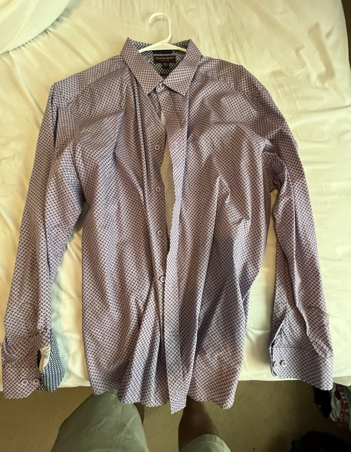 Johnston & Murphy Men’s XXXL Purple White Geometric Cotton Contrast Collar Shirt